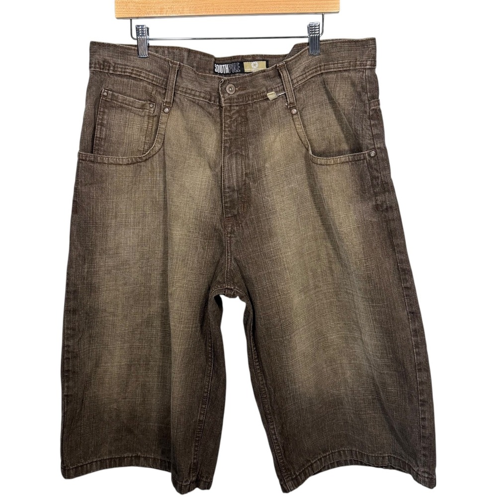 Vintage Y2K Southpole Baggy Denim Shorts Jorts Mens 38 Brown Hiphop Wide Leg